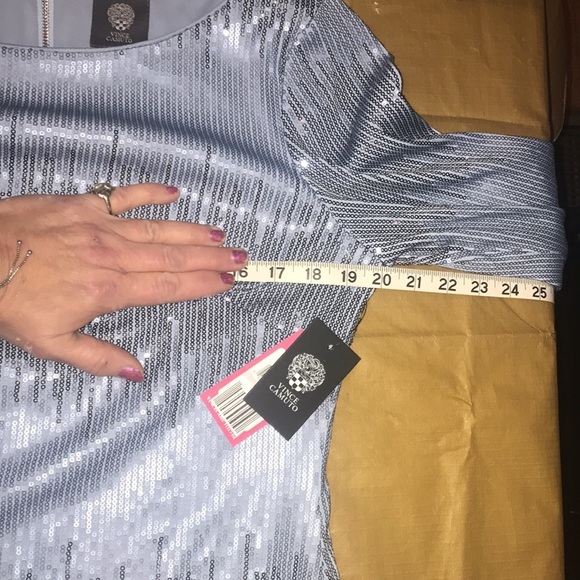 Vince Camuto size 10 blue sequin dress 3/4 sleeve above the knee back ziip - Picture 14 of 16